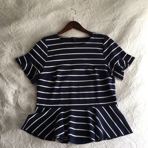 Navy Striped Flutter Sleeve Blouse